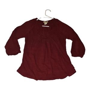 Lucky Brand Blouse Medium Juniors 3/4 sleeve Boat Neck Red Stretch Preppy Casual